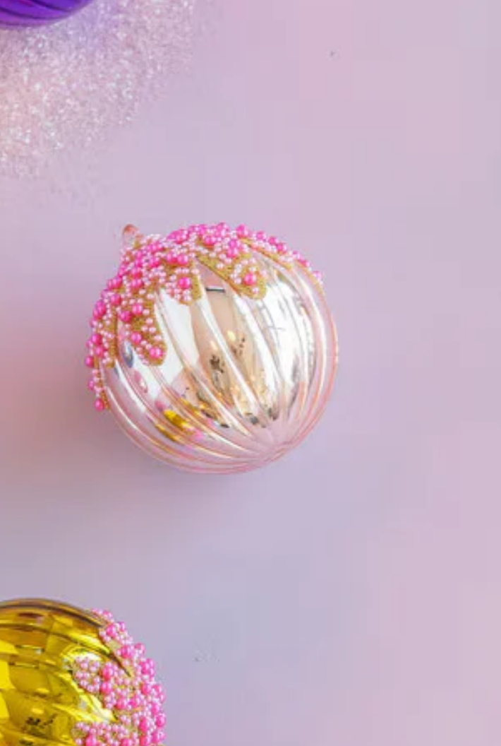 Fluted Pave Ball Ornaments