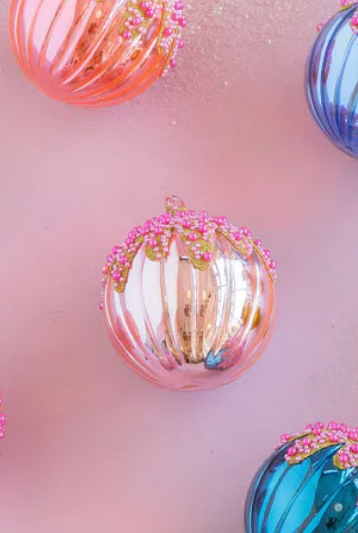 Fluted Pave Ball Ornaments