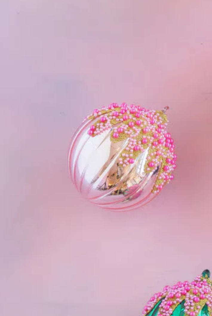Fluted Pave Ball Ornaments