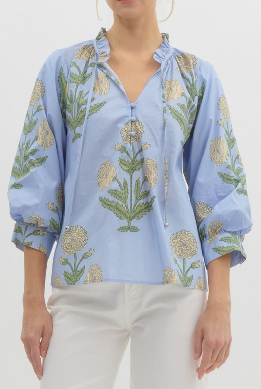 Floral Bubble Sleeve Top