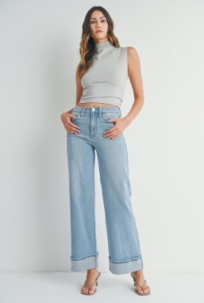 Cuffed Palazzo Jeans