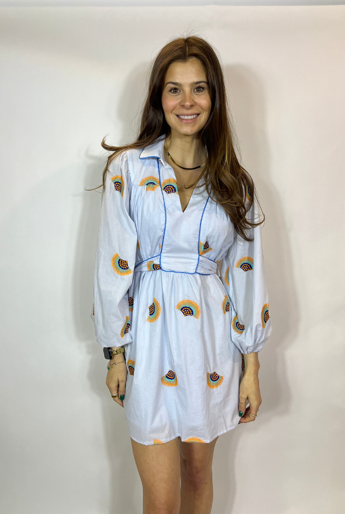 Embroidered Fan Flare Dress