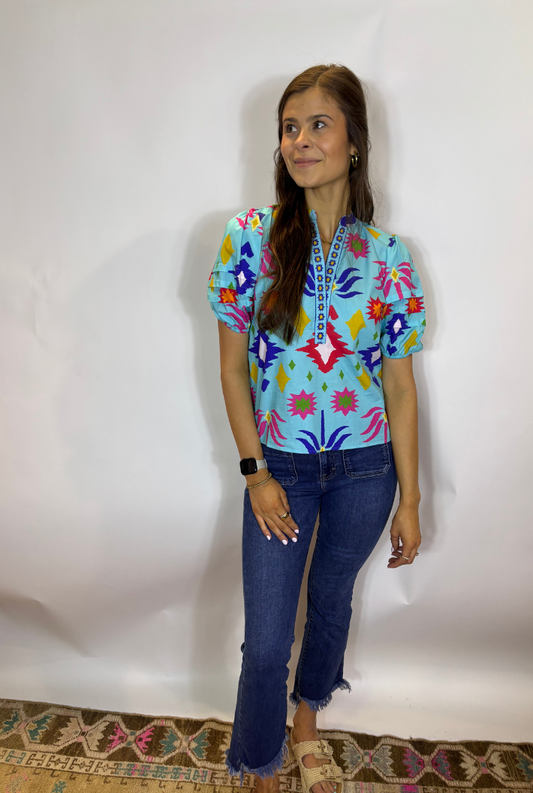 Raya Top- Aqua Ikat