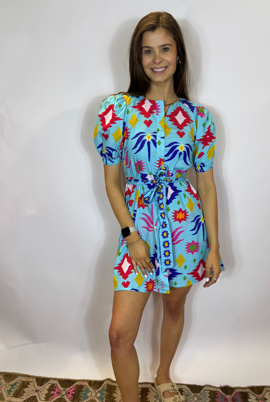Skyla Dress- Aqua Ikat