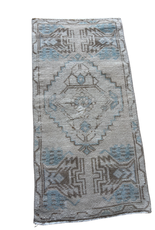 Turkish Mini Rug 2x3- Cream & Blue