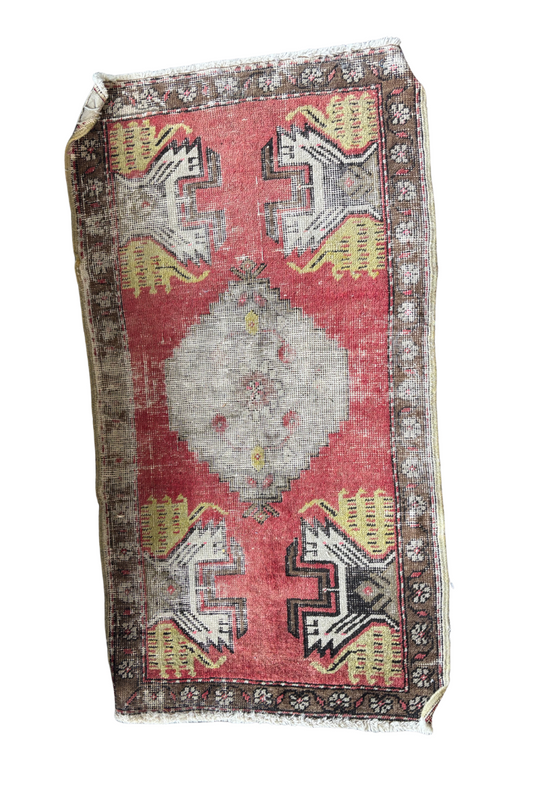 Turkish Mini Rug 2x3- Red & Yellow