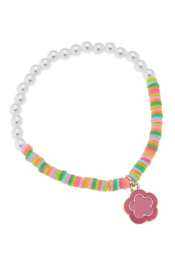 Ava Pearl Enamel Flower Children's Stretch Bracelet in Multi