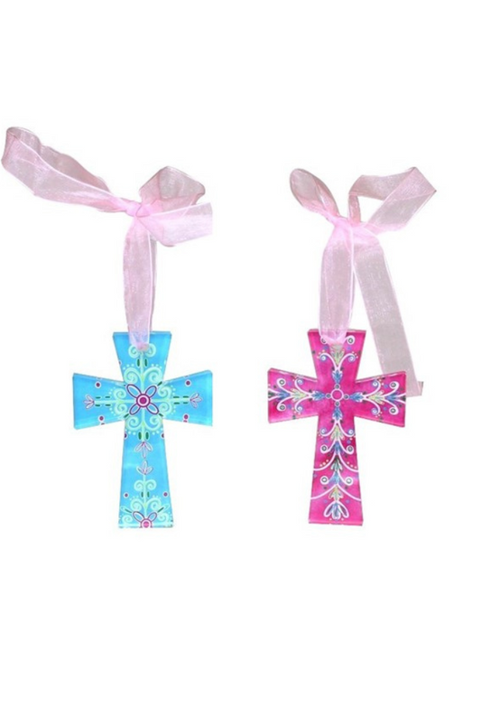 Cross Ornament Pink & Blue