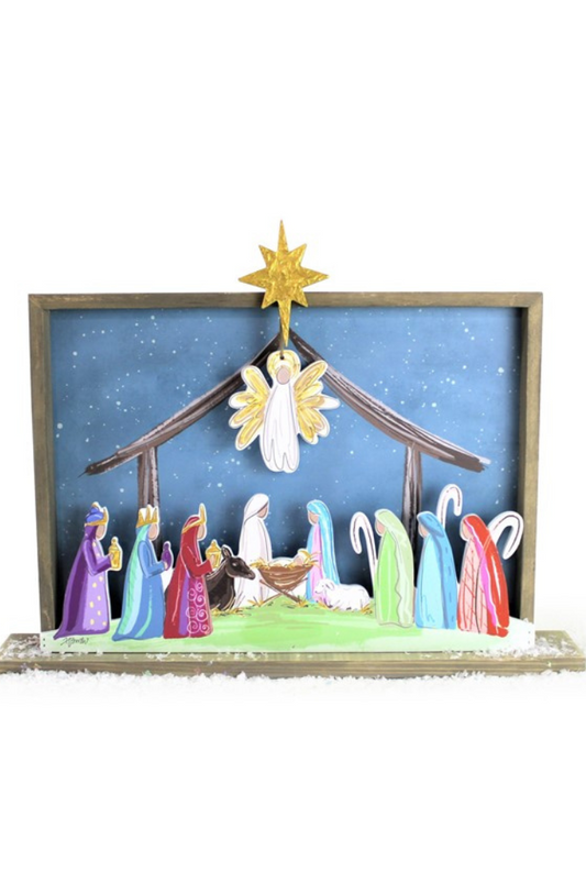 Wood Table Nativity Brights