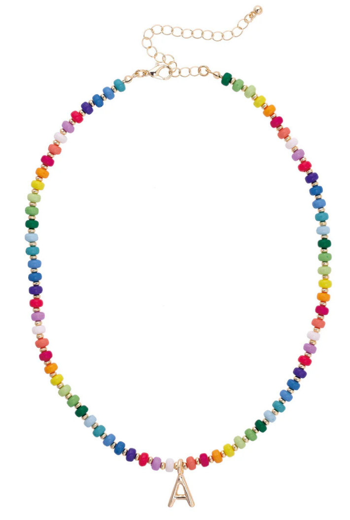 Ruthie Rainbow Beaded Mini Initial Necklace