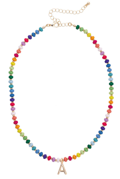 Ruthie Rainbow Beaded Mini Initial Necklace