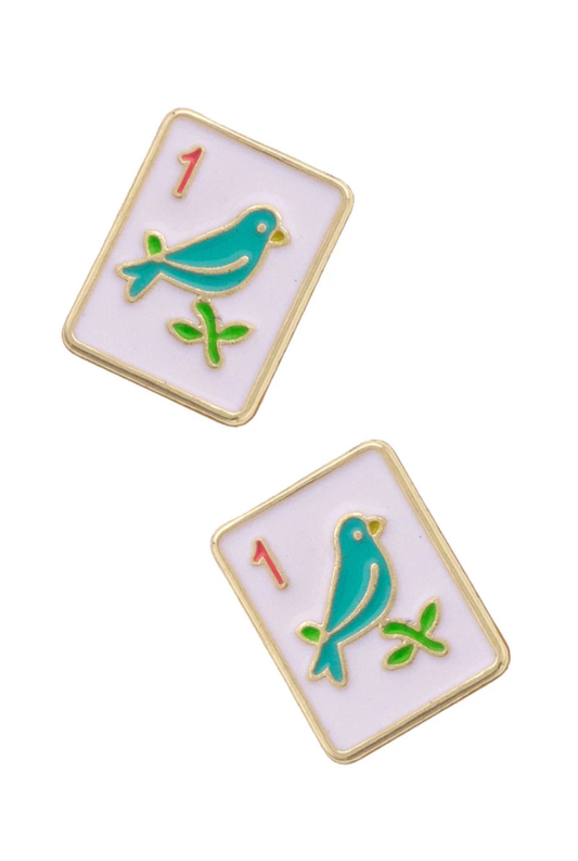 Mahjong Sparrow Tile Stud Earrings