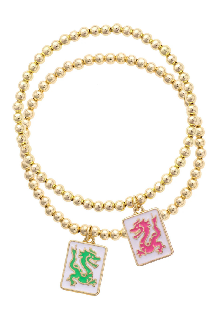 Pair of Dragons Mahjong Ball Bead Bracelet