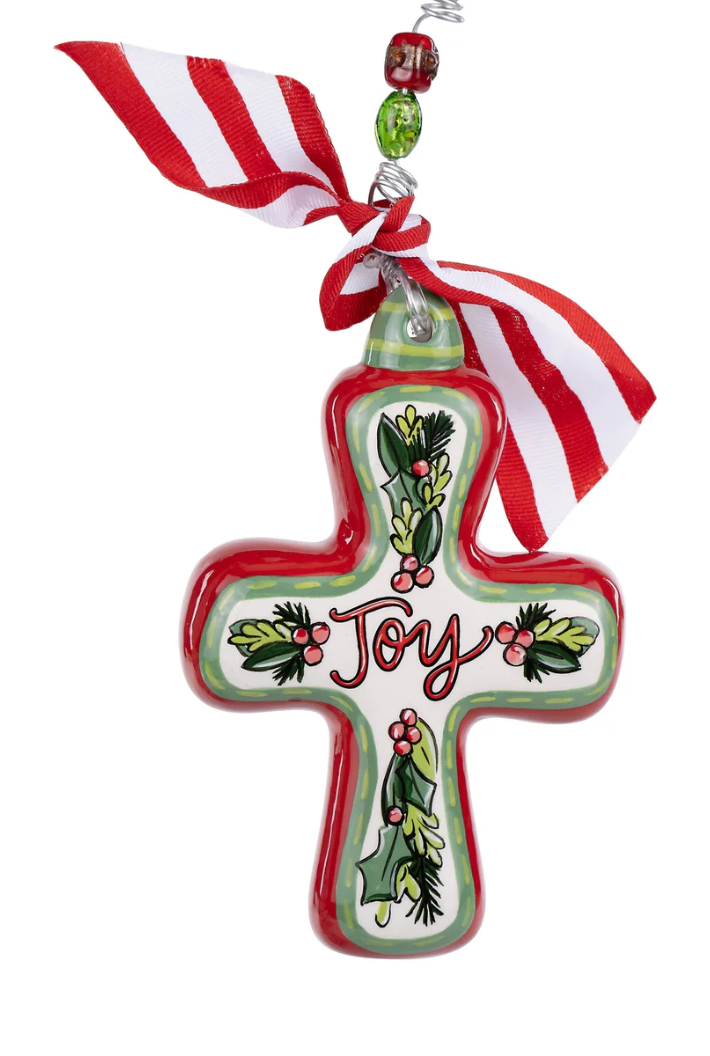 Joy Holly Cross Ornament