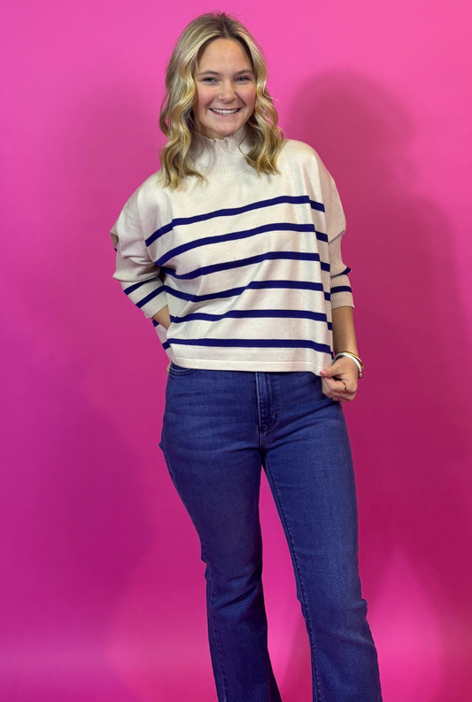 Aja Navy/ Ecru Stripe Top