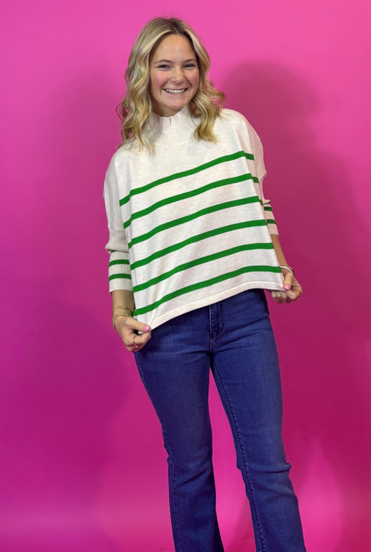 Aja  Green/ White Stripe Top