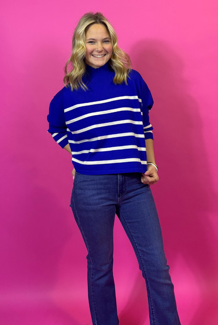 Aja  Blue/ White Stripe Top
