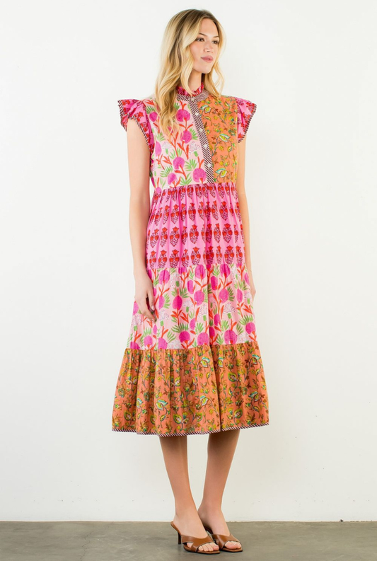 Flutter Sleeve Patchwork Dress