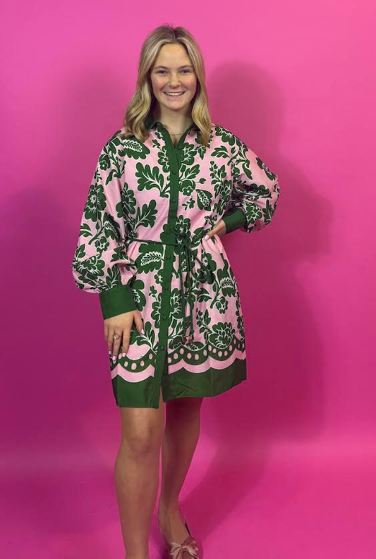 Jade Petals Shirtdress