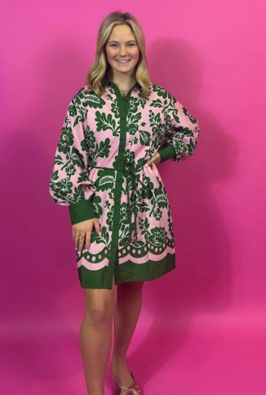 Jade Petals Shirtdress