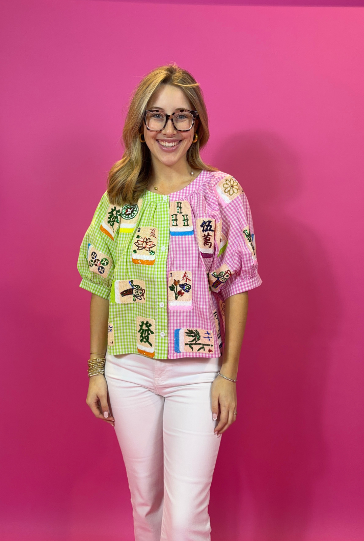 Gingham Mahjong Tile Button Up