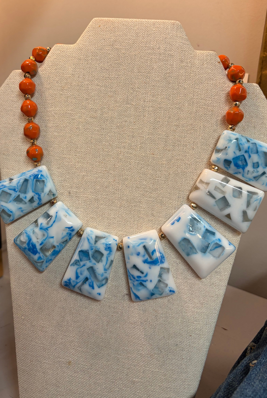 Beaded Block Collar Necklace