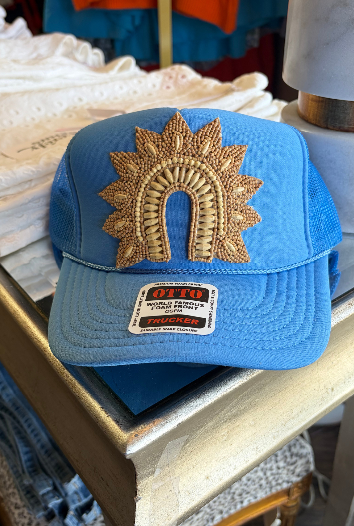 Arch Medallion Wooden Bead Trucker Hat