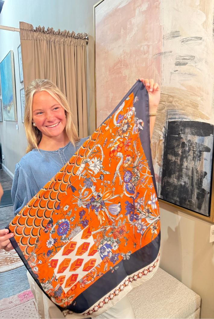 Orange Flower Printed Scarf