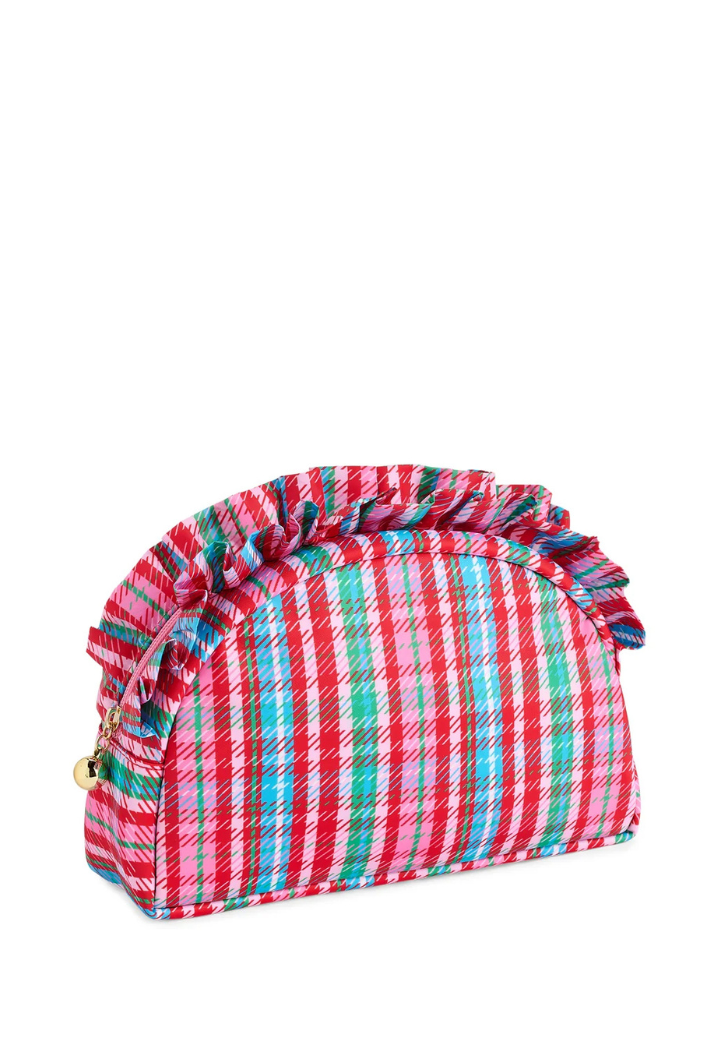 Plaid Large Ruffle Zip Bag
