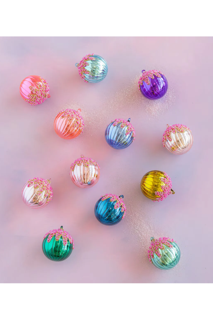 Fluted Pave Ball Ornaments