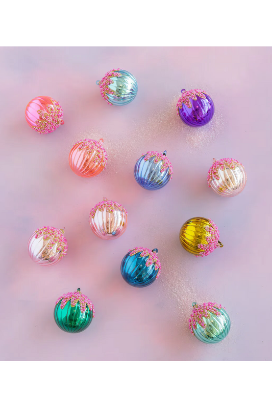 Fluted Pave Ball Ornaments