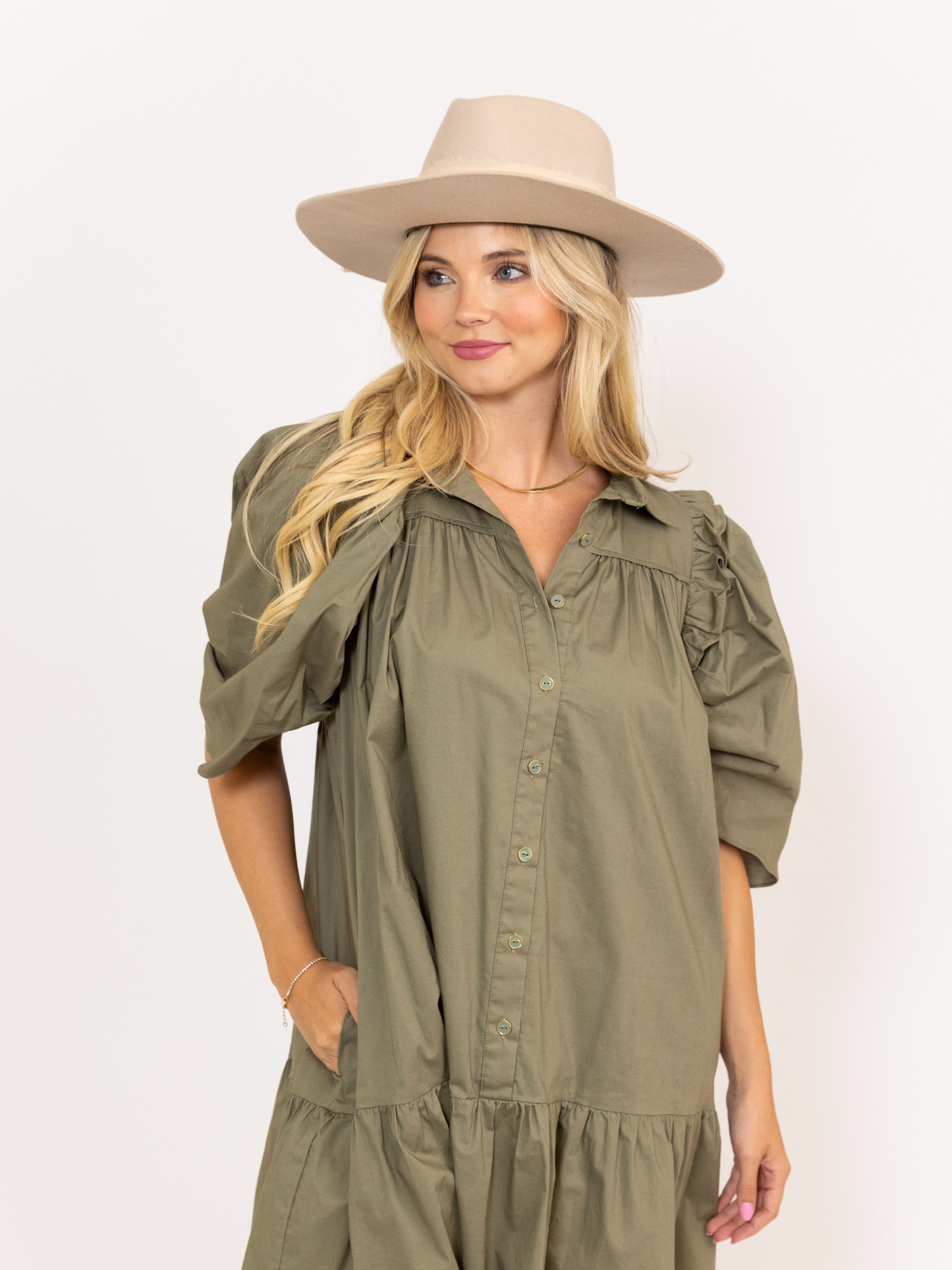 Button Puff Dress