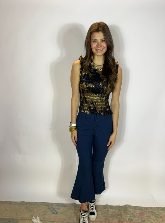 Blue Button Crop Pant