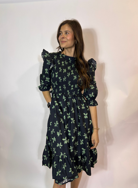 Midnight Green Smocked Midi