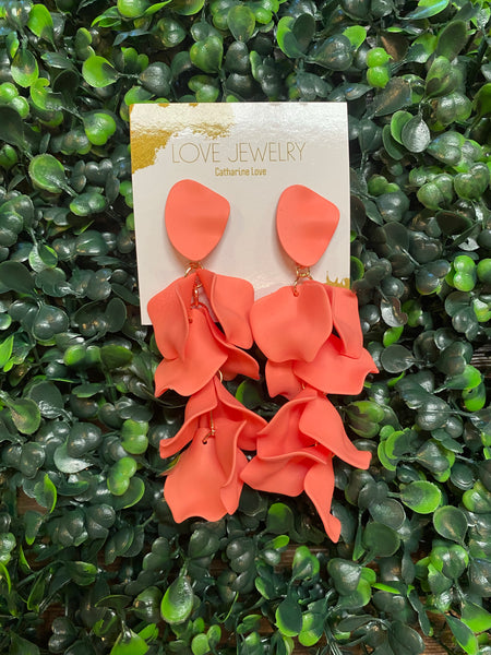 Petal Drop Earrings, Coral